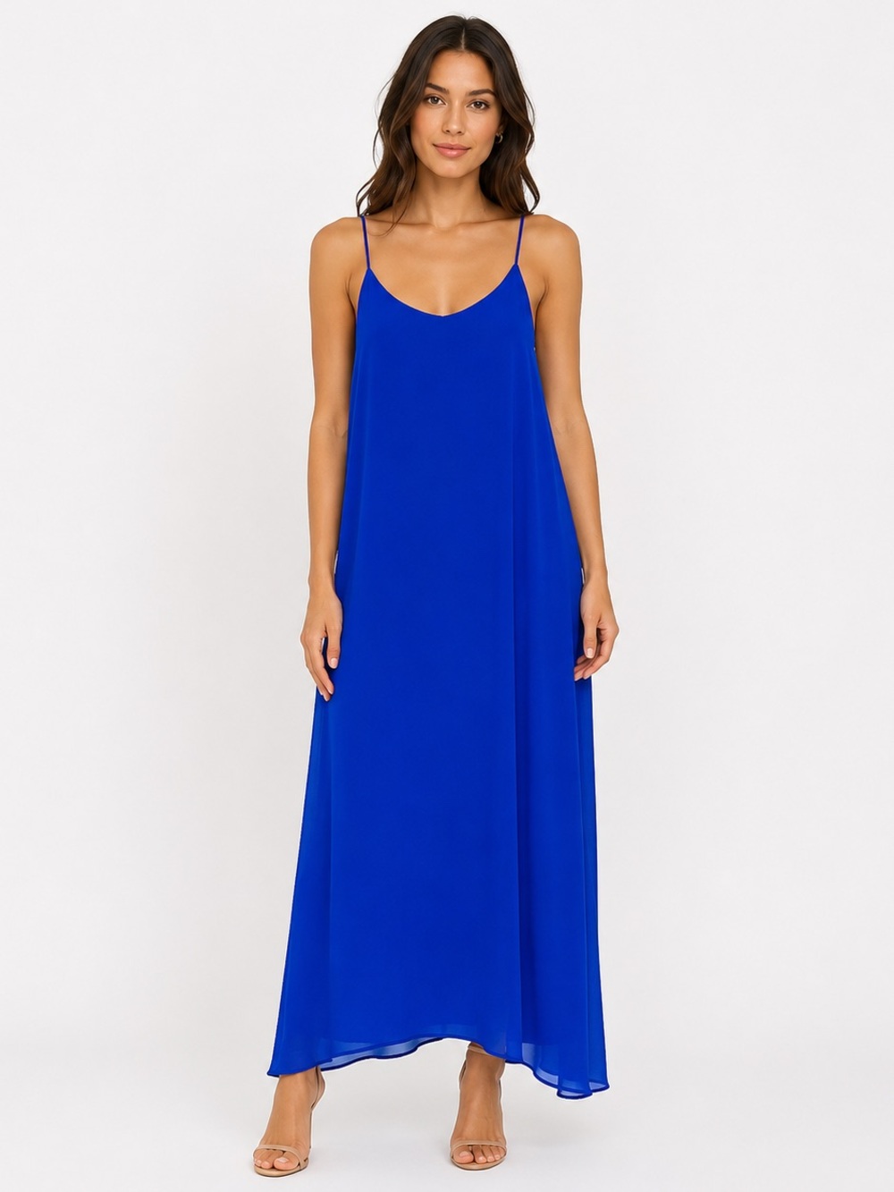 Mabel Cobalt Blue Chiffon Maxi Slip Dress XS With Pockets